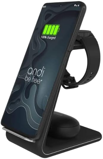 andi be free Wireless Charger, 3-in-1 Wireless Charging Station, Inductive Charging Station for Multiple Devices, Up to 23 Watt, Black