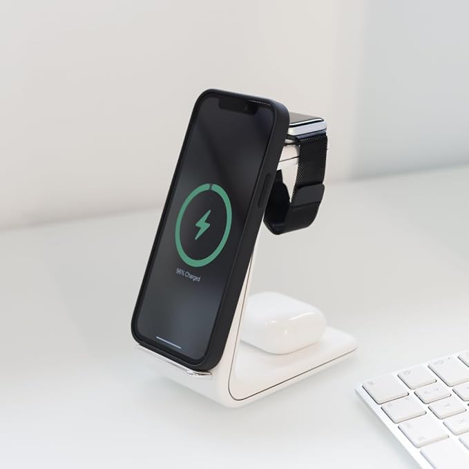 andi be free Wireless Charger, 3-in-1 Wireless Charging Station, Inductive Charging Station Made for Apple Watch, up to 23 Watt, White