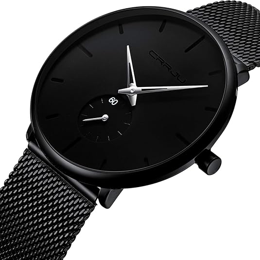 CRRJU Men Business Slim Analog Quartz Watch,Date Black Dial Wrist Watch with Mesh Bracelet Strap