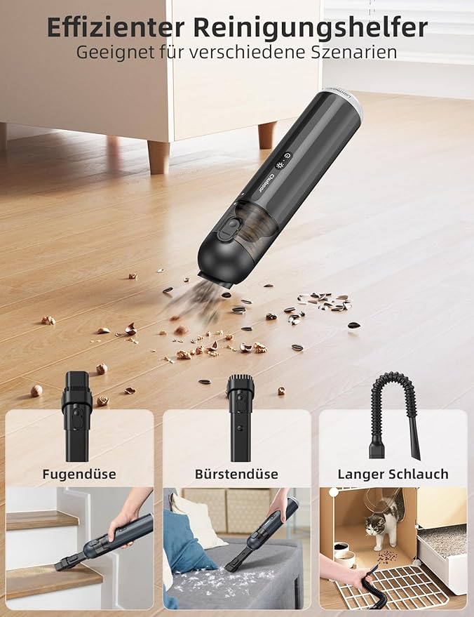 Chuboor Handheld Vacuum Cleaner Wireless Handheld Vacuum Cleaner Car 14000Pa Mini Vacuum Cleaner 6 in 1 Multifunction 25 Min Rechargeable with Air Blower / Inflator / Pump / LED and SOS Light for Home