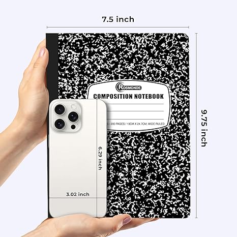 Composition Notebook Wide Ruled 5 Pack, 200 Pages (100 Sheets), 9-3/4 x 7-1/2