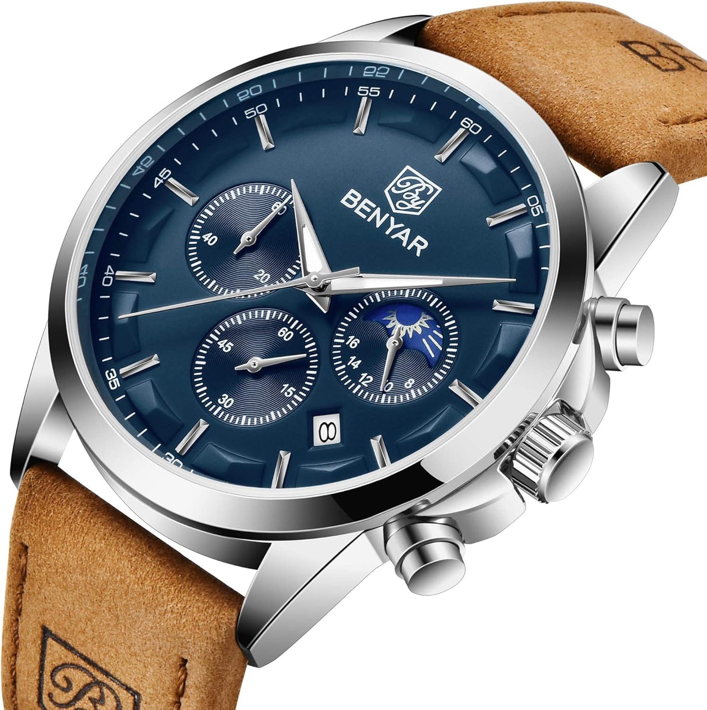 Benyar Men's Leather Strap Chronograph Quartz Watch