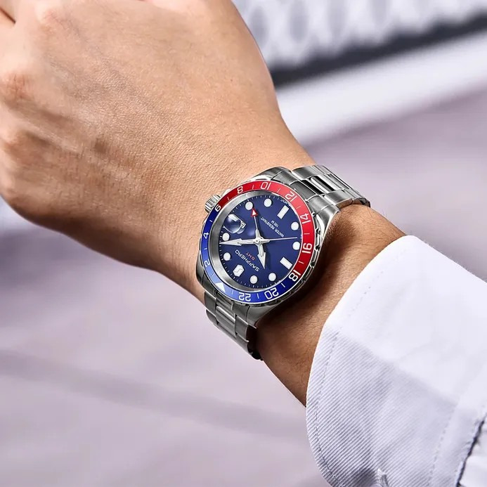 Sapphero SO-2106-1BLURDBLU Men GMT Pepsi Blue Dial Stainless Steel Strap