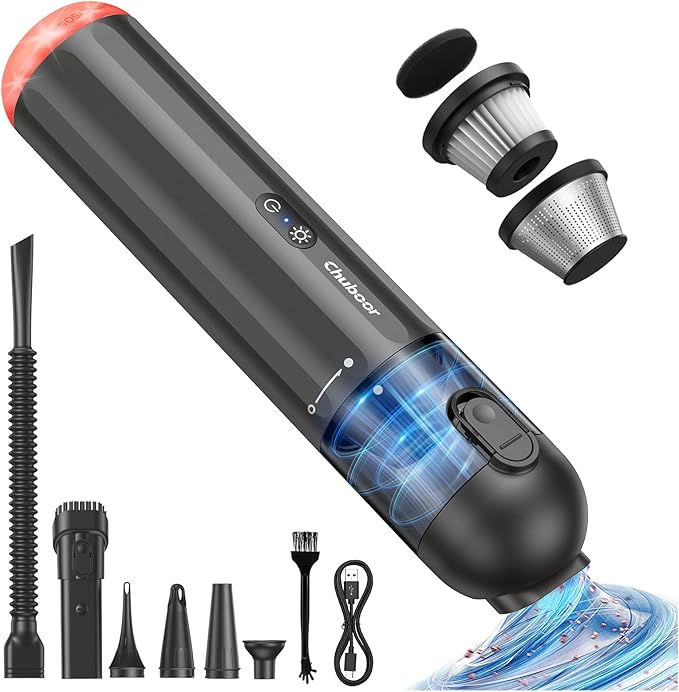 Chuboor Handheld Vacuum Cleaner Wireless Handheld Vacuum Cleaner Car 14000Pa Mini Vacuum Cleaner 6 in 1 Multifunction 25 Min Rechargeable with Air Blower / Inflator / Pump / LED and SOS Light for Home