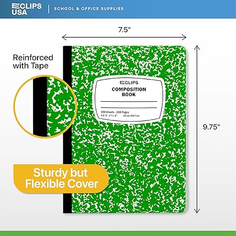 Composition Notebook Wide Ruled 5 Pack, 200 Pages (100 Sheets), 9-3/4 x 7-1/2 - Green