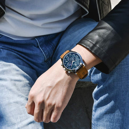 Benyar Men's Leather Strap Chronograph Quartz Watch