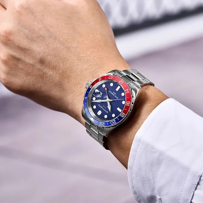 Sapphero SO-2106-1BLURDBLU Men GMT Pepsi Blue Dial Stainless Steel Strap